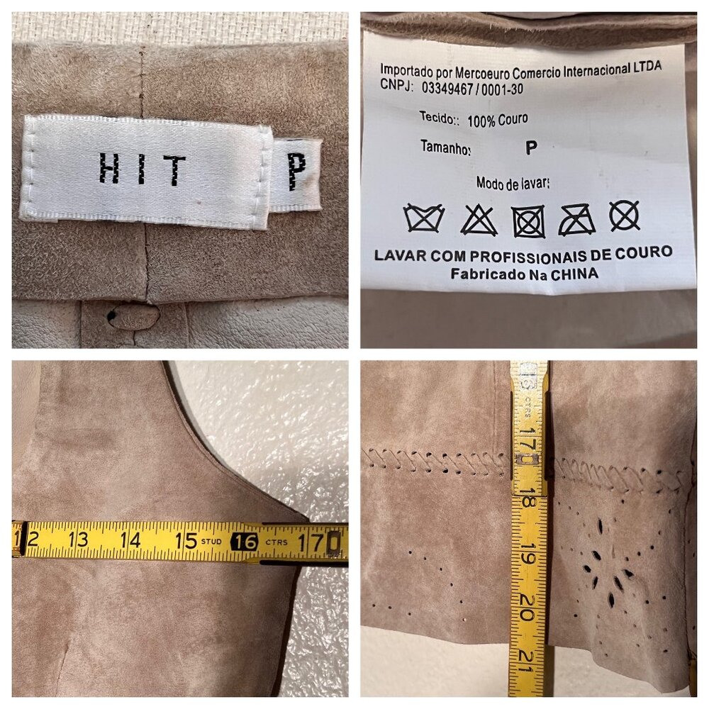 HIT P Size P Suede Leather Beige Vest Perforated Design Western Rodeo Tribal - Picture 4 of 16